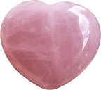 Natural Rose Quartz Puff Heart, Carved Polished Palm Worry Pocket Love Stone Healing Crystal 1.7"