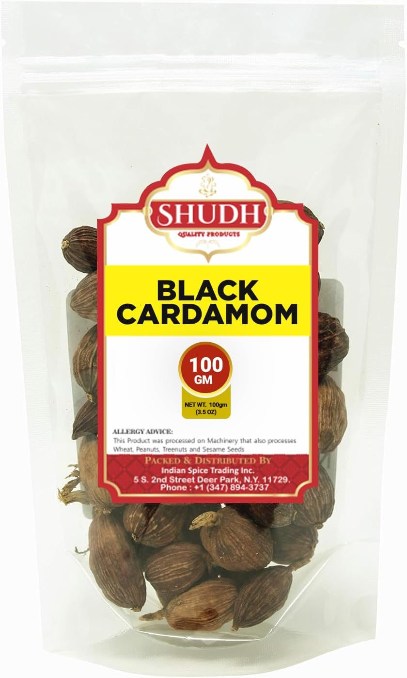 Shudh Black Cardamom Pods Whole 100 GM ~ (Amomum tsao-ko/Cao Guo/Thao Qua) ~ All Natural ~ Non-GMO Spice