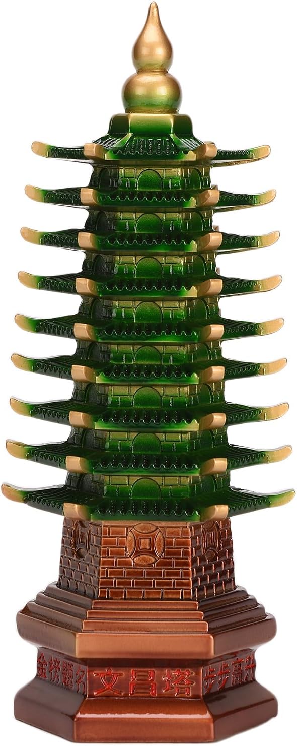 BRABUD Resin Fengshui 9 Level Pagoda Wenchang Tower Statue Colorful 9.8''(H) Protection Business Rises Figurine Buddhism Temple Home Office Decoration TQGJBS702