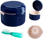 Denture Cup, Denture Bath, Denture Cups for Soaking Dentures, Denture Case with Lid, Denture Bath with Rinsing Basket, Easy to Carry and Clean Retainer Case Denture Cleaning kit