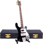Wooden Miniature Electric Bass Guitar with Stand and Case Mini Musical Instrument Electric Bass Guitar Replica Collectible Figurines Model Home Decoration Birthday Gifts (7.87"x2.36"x0.35")