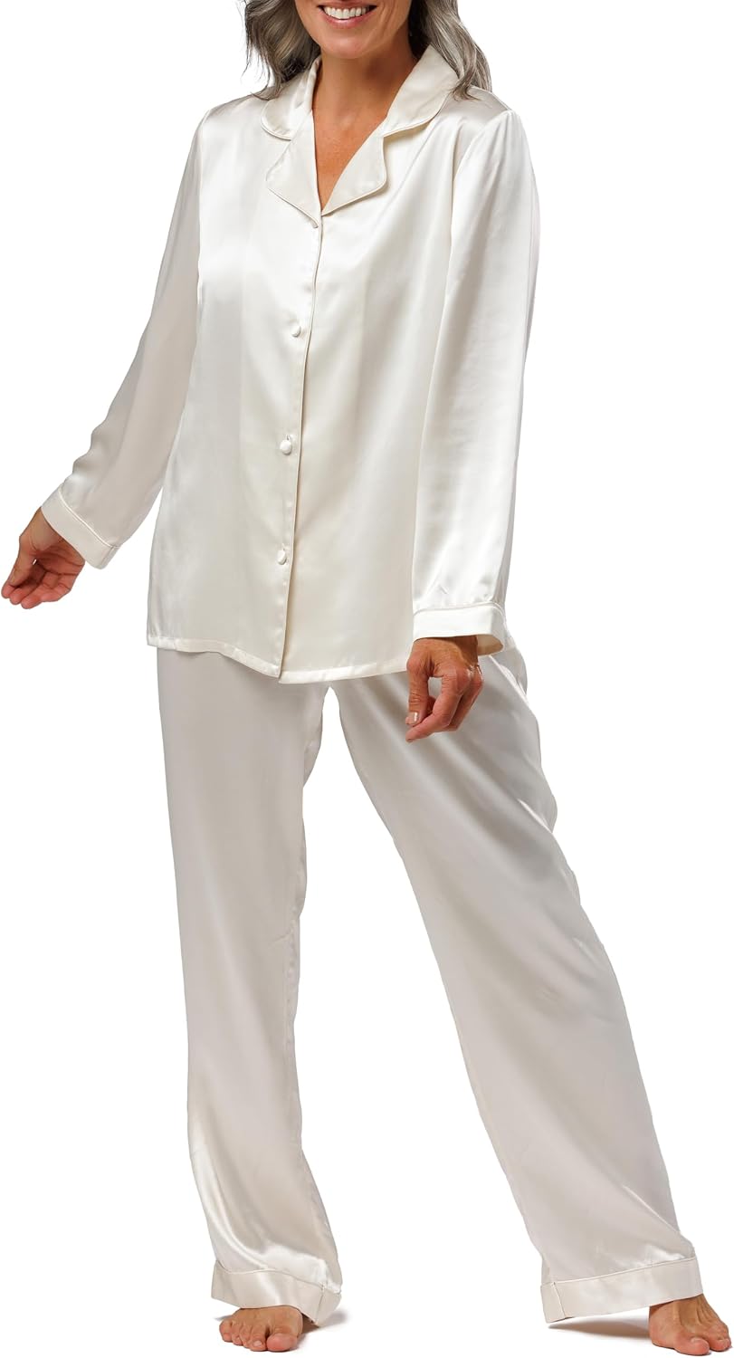 Fishers Finery Women's 100% Mulberry Silk Long Pajama Set with Gift Box