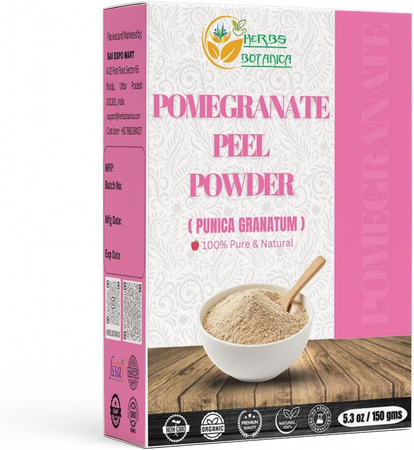 Herbs Botanica Pomegranate Peel Powder 100% Pure & Natural Pomegranate Powder for Herbal Tea, Skincare & DIY Beauty Finely Ground, Additive-Free, Resealable Pack 5.3 oz