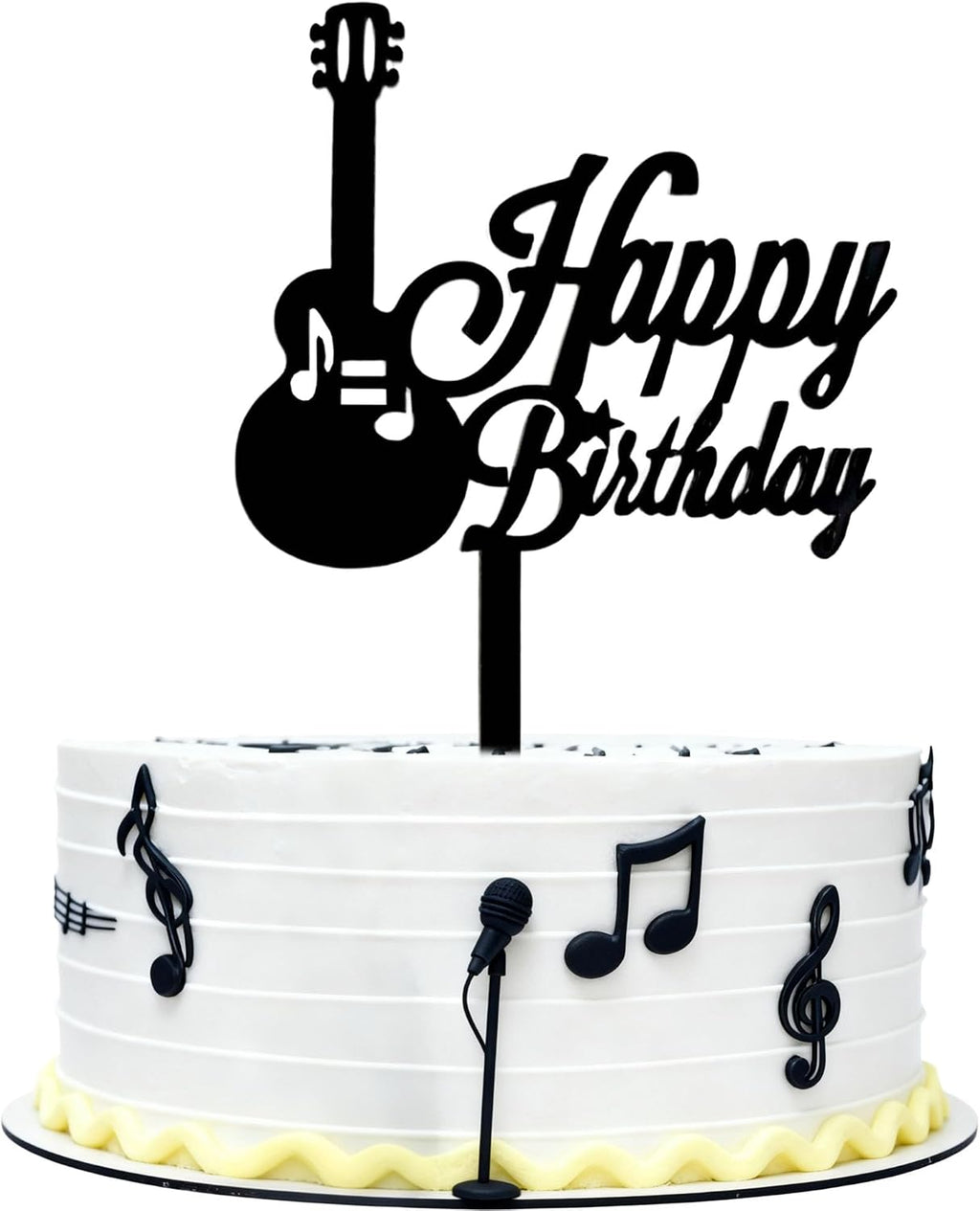 Bass Happy Birthday Cake Toppers Black Acrylic Bass Cake Picks Music Lover Music Theme Birthday Party Supplies for Men and Women