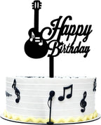 Bass Happy Birthday Cake Toppers Black Acrylic Bass Cake Picks Music Lover Music Theme Birthday Party Supplies for Men and Women