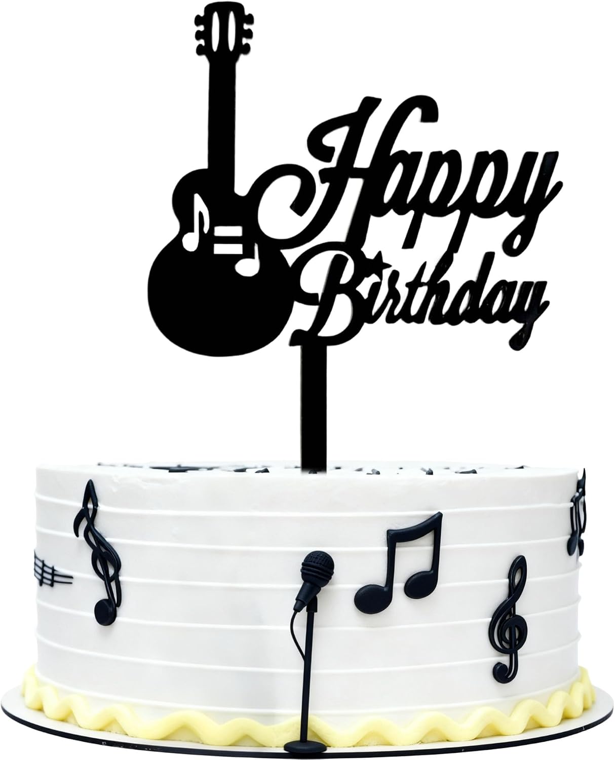 Bass Happy Birthday Cake Toppers Black Acrylic Bass Cake Picks Music Lover Music Theme Birthday Party Supplies for Men and Women
