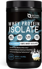 NATURE TARGET 100% Whey Protein Isolate - Vanilla, 26g Protein, Only 4 Ingredients - 0 Sugar, Keto Friendly, Gluten-Free - 1.1 LB (16 Servings)