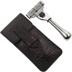 Parker Travel Razor – Compatible with Gillette® Mach3® Cartridges – Compact Chrome Brass Handle with Premium Buffalo Leather Case for Men’s Grooming & Travel