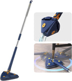 360° Rotatable Adjustable Cleaning Mop Reusable Triangle Mop with 52.1'' Long Handle Automatic Wringing Squeezing Water Cleaning Mop Spin Mop Wet Dry Scrubber Brush for Floor Ceiling Window (Blue)