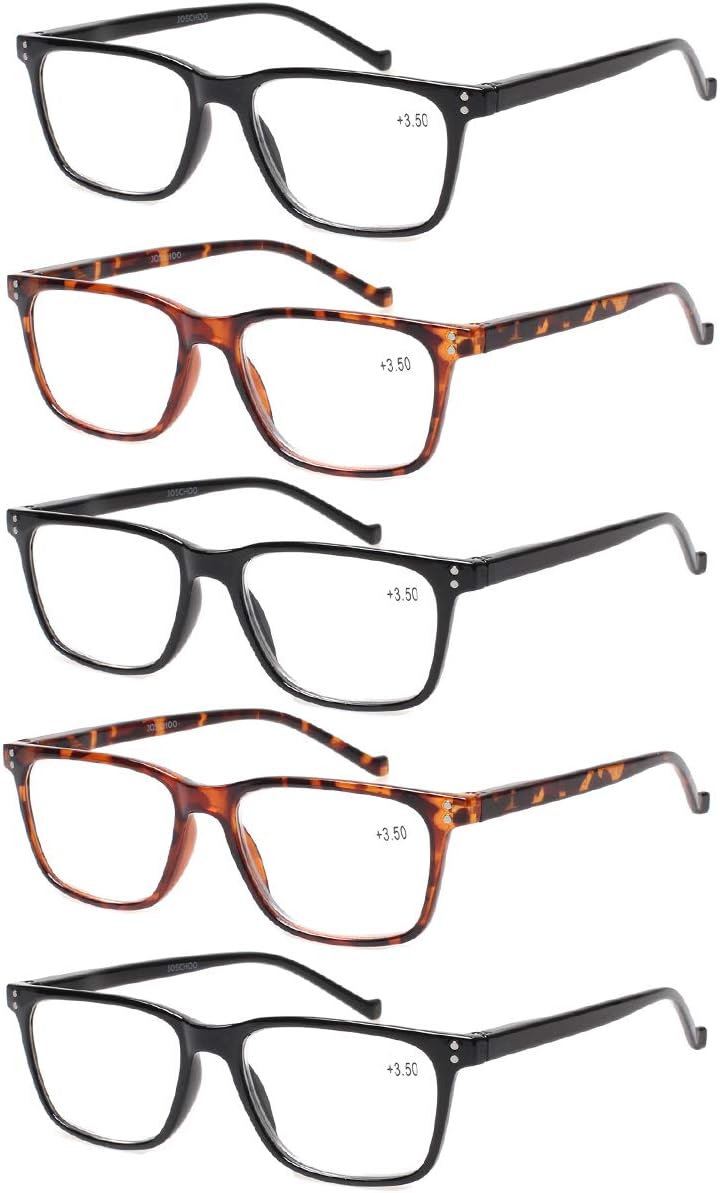 JOSCHOO 5 Pack Reading Glasses Men Women Spring Hinges Comfortable Glasses for Reading (3 Black 2 Tortoise, 1.5)Medium