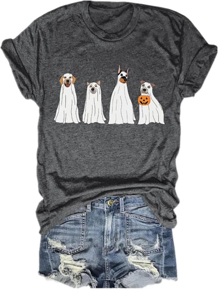 Halloween Pumpkin Shirts Women Fall T-Shirts Cute Autumn Graphic Tees Thanksgiving Tops
