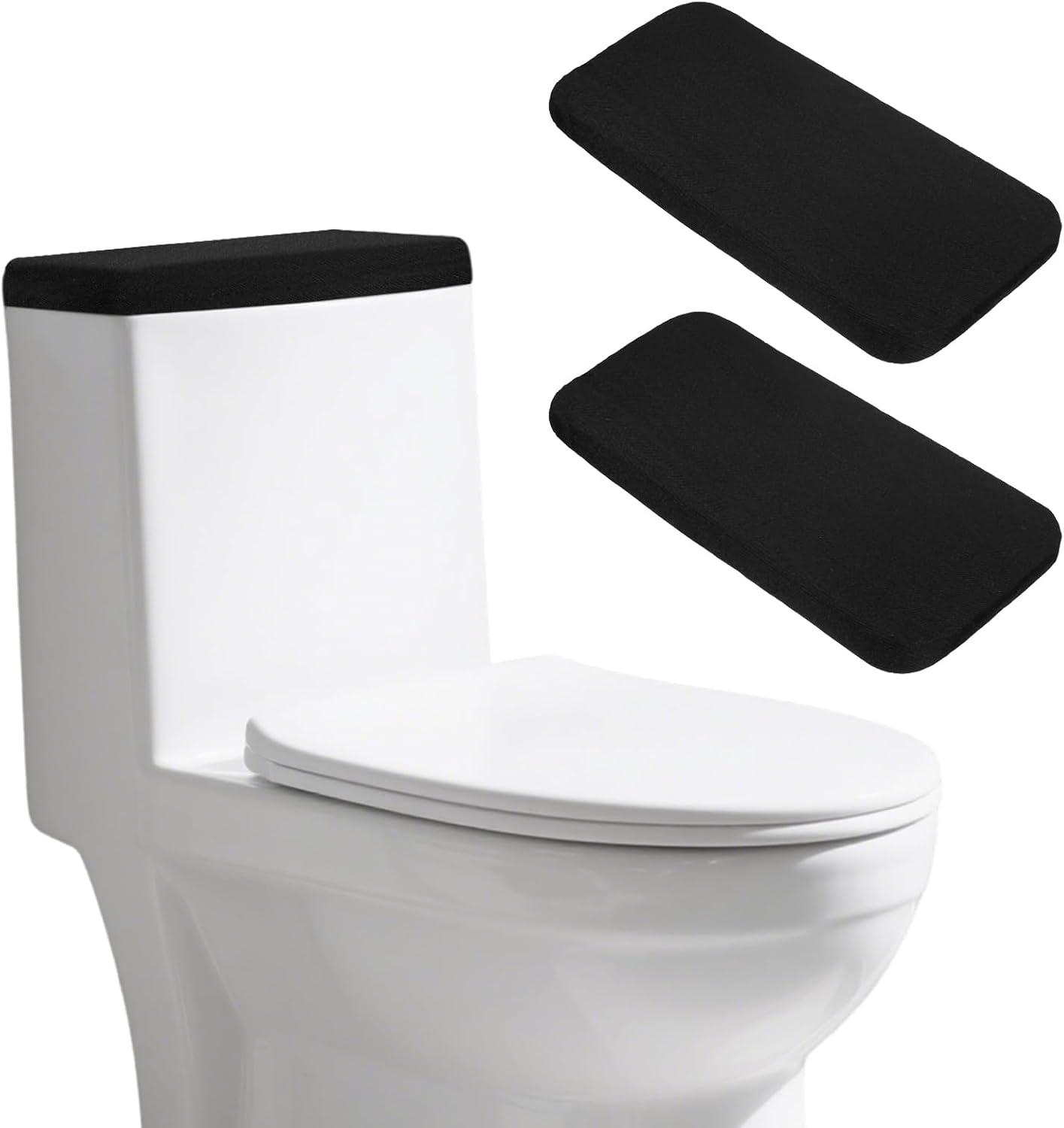 2 Pcs Toilet Tank Cover, Universal Toilet Tank Lid, Toilet Top Cover, Toilet Tank Lid Replacement, Soft and Absorbent with Elastic Bottom for Bathroom Decor Accessories (Black)