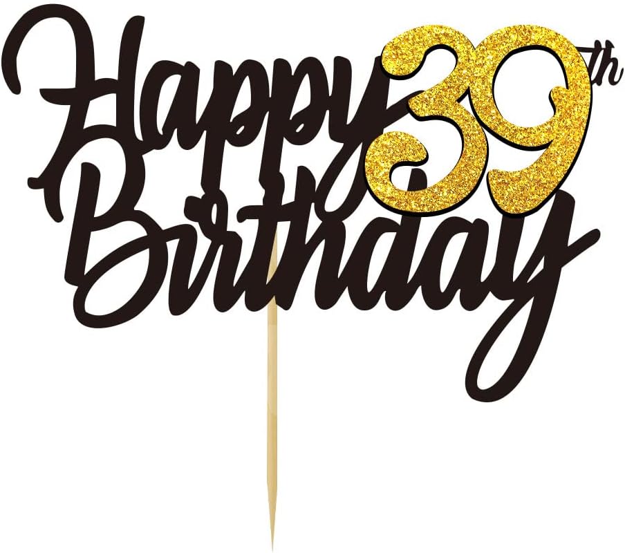 Happy 39th Birthday Cake Toppers Glitter 39th Anniversary Cake Topper 39 Years Loved Bday Decorations 39 Gold Birthday Cake Decorations Thirty-nine Party Supplies for Women Men(Black Gold)