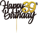Happy 39th Birthday Cake Toppers Glitter 39th Anniversary Cake Topper 39 Years Loved Bday Decorations 39 Gold Birthday Cake Decorations Thirty-nine Party Supplies for Women Men(Black Gold)