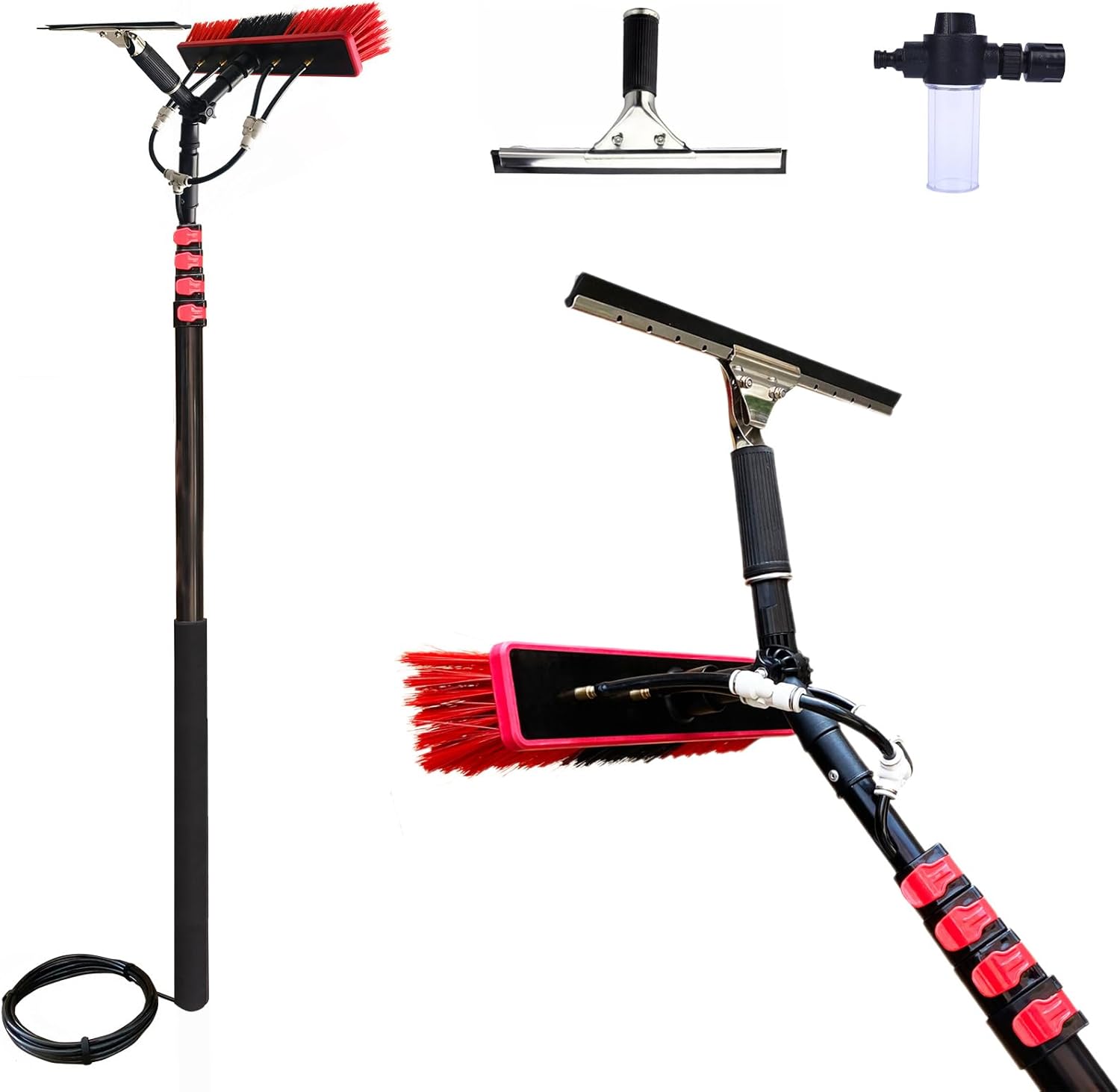 3.6-6M Telescopic Water Fed Cleaning Brush, Squeegee and Soap Dispenser,Window Cleaning Pole,Gutter Cleaning Brush Roofing,Solar Panels, Window, Trucks, Car (55cm Brush Head,6M)