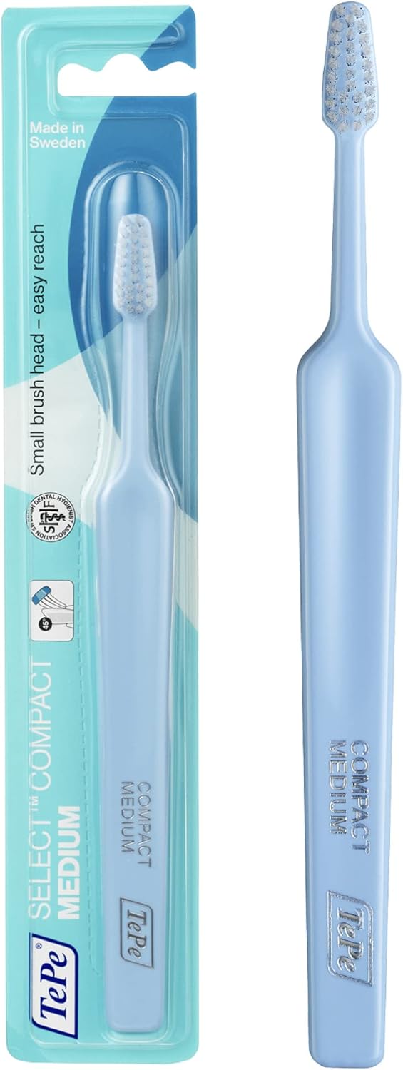 TePe Select Medium Toothbrush, Adult Medium-Bristle Toothbrush with Compact Tapered Head and Angled Neck, Pack of 1