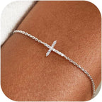 Moodear Mothers Day Gifts for Mom Wife Daughter Cross Bracelet, Dainty 925 Sterling Silver/14k Gold Plated CZ Chain Bracelets for Women Graduation Gift 2026 for Teen Religious Christian Jewelry