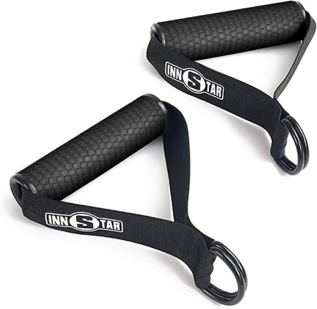 INNSTAR Heavy Duty Exercise Handles, Cable Machine Attachments Resistance Bands Handles with Solid ABS Core Grips Fitness Strap Stirrup Handle Cable Attachment