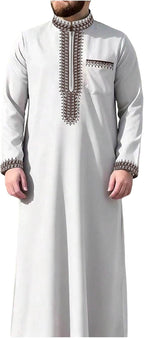 Xiaojmake Men's Muslim Embroidery Moroccan Thobe Ethnic Dubai Long Gown Prayer Robe Islamic Jubba Kaftan Islamic Arabic Abaya