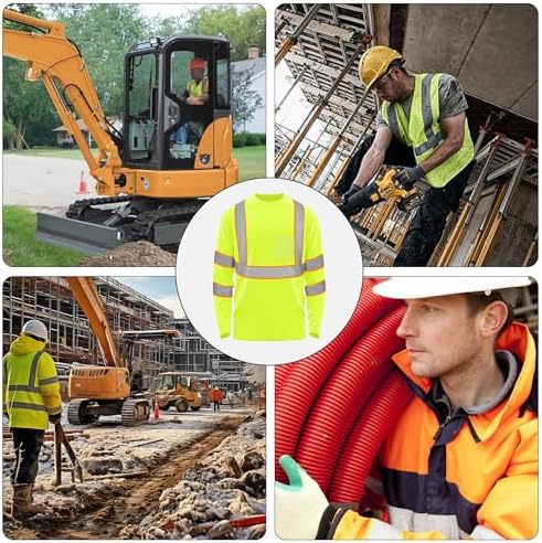 W&H Hi Vis Safety Long Sleeve Shirts Reflective High Visibility Birdeyes Class 3 Shirts,Construction Work