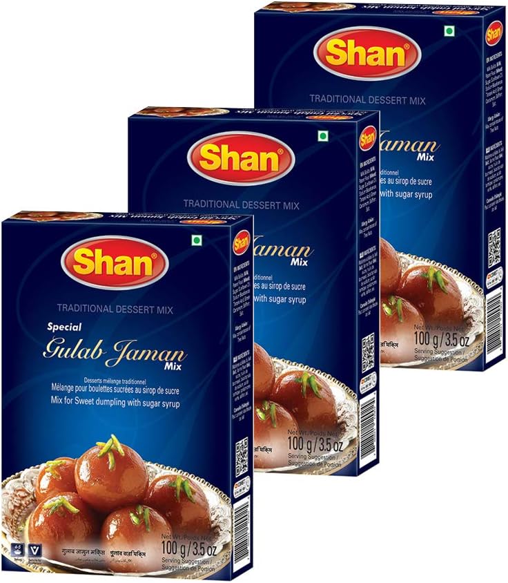 Shan Special Gulab Jaman Traditional Dessert Mix 3.53 oz (100g) - Powder for Sweet Dumpling with Sugar Syrup - Suitable for Vegetarians - Airtight Bag in a Box (Pack of 3)