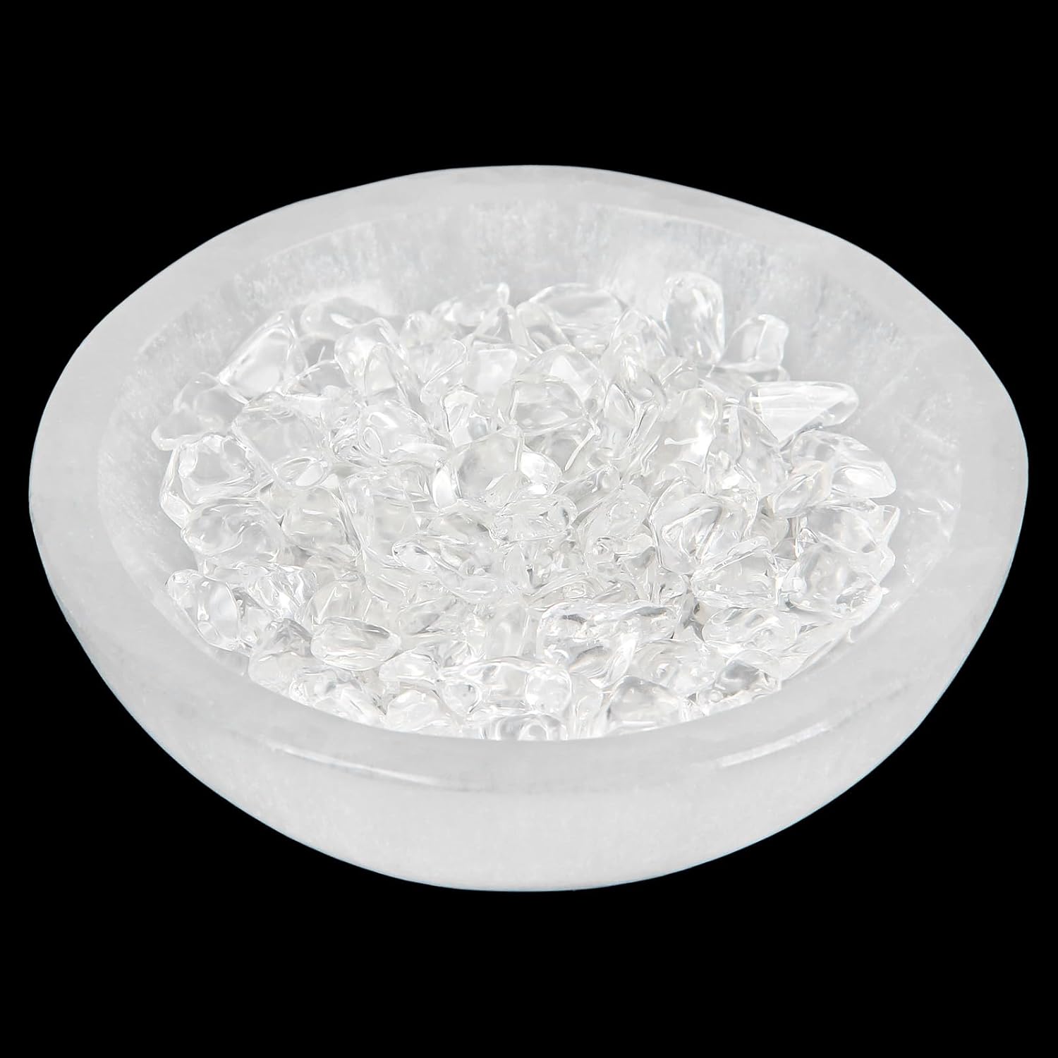 4" Selenite Crystal Bowl with 100g Clear Quartz Chips- Selenite Charging Bowl for Energy Cleansing, Charging, Meditation, Home Decor & Crystal Healing