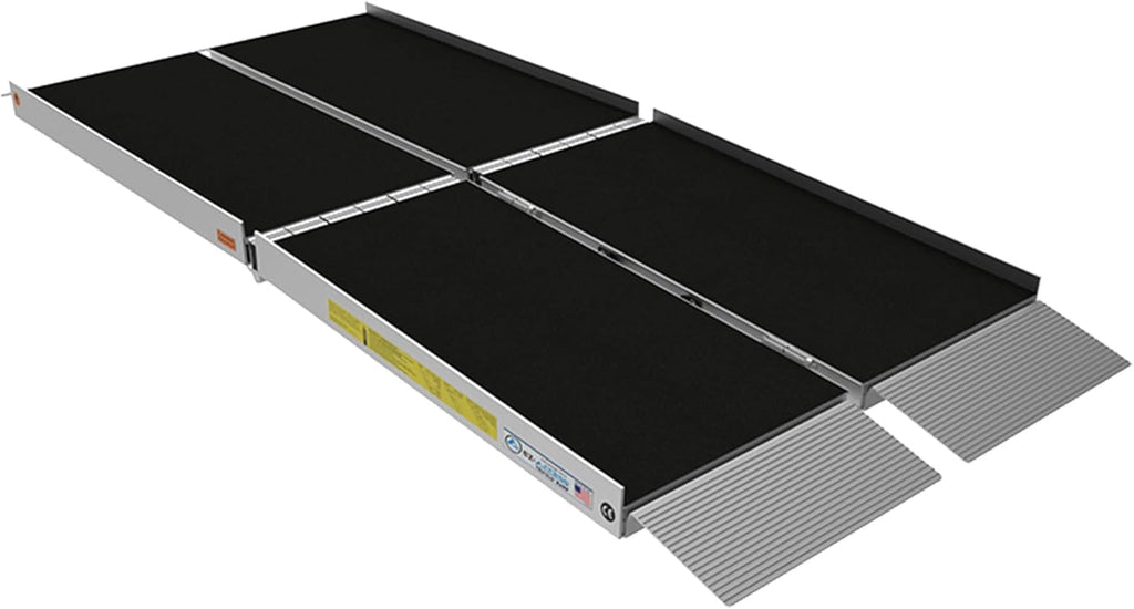 EZ-ACCESS Suitcase Trifold Portable Aluminum Folding Wheelchair Ramp with Non Slip Applied Surface, Self-Adjusting Bottom Transition Plates, Heavy Duty 800 lbs, for Home Steps & Doorways, 7-Foot