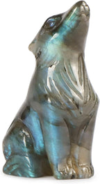 Artistone Labradorite Crystal Wolf Statue 2.0 inch Hand Carved Gemstone Wolf Figurine Small Animal Carvings Collective Healing Stones for Home Decor Reiki Gifts