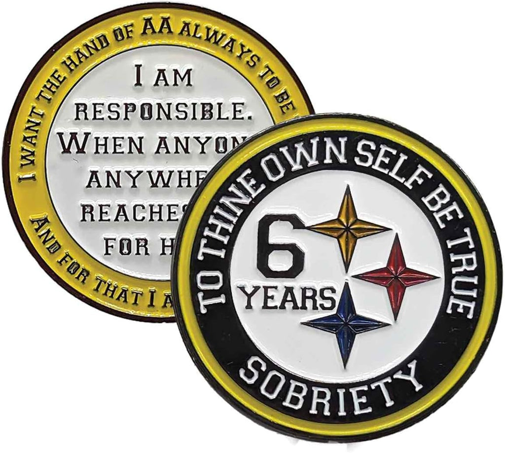 Black and Gold Recovery Medallion in Years 1-50 with Alcoholics Anonymous Responsibility Pledge My Recovery Store