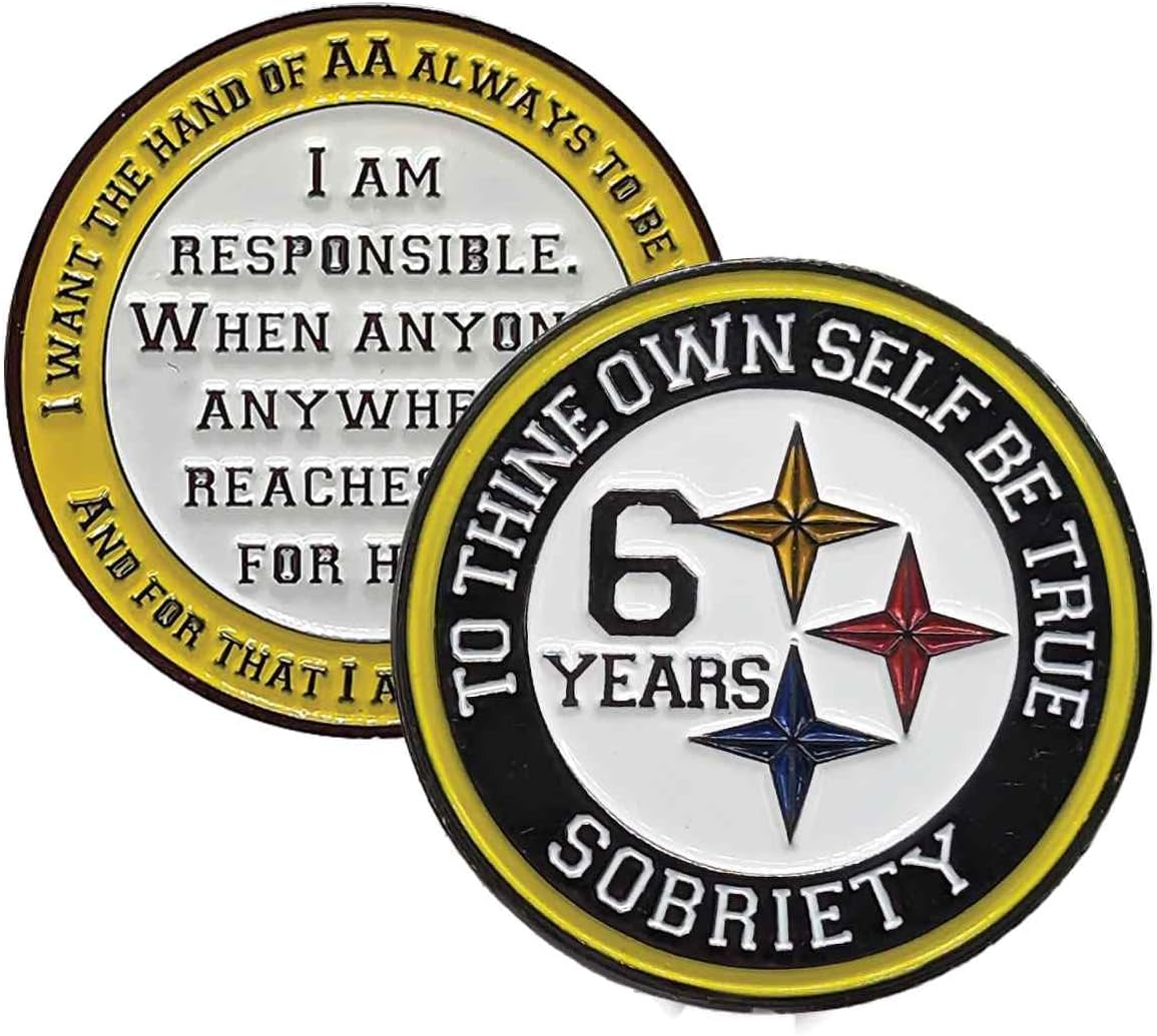 Black and Gold Recovery Medallion in Years 1-50 with Alcoholics Anonymous Responsibility Pledge My Recovery Store