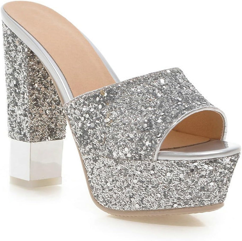 Vujkliy 13CM Thick Bottom Waterproof Platform Large Size Sandals and Slippers High Heel Women's Shoes Sequin Fish Mouth Thick Heel Flip Flop