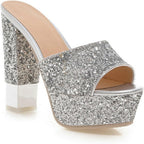 Vujkliy 13CM Thick Bottom Waterproof Platform Large Size Sandals and Slippers High Heel Women's Shoes Sequin Fish Mouth Thick Heel Flip Flop