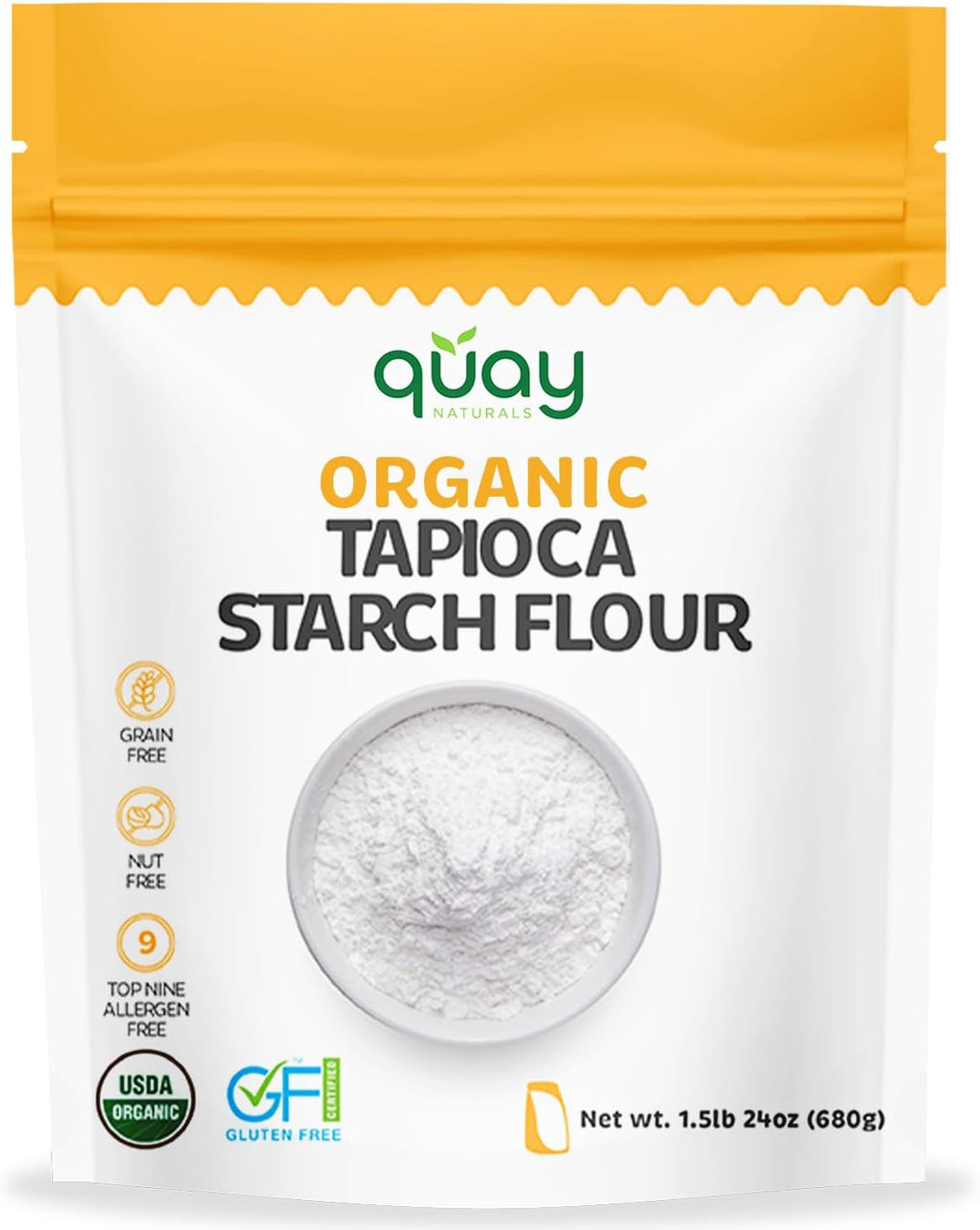 Quay Naturals Organic Tapioca Starch Flour 1.5 lb - Gluten Free, Non-GMO - 100% Yuca Root - Thickening Agent for Sauces & Gravies - Organic Tapioca Flour