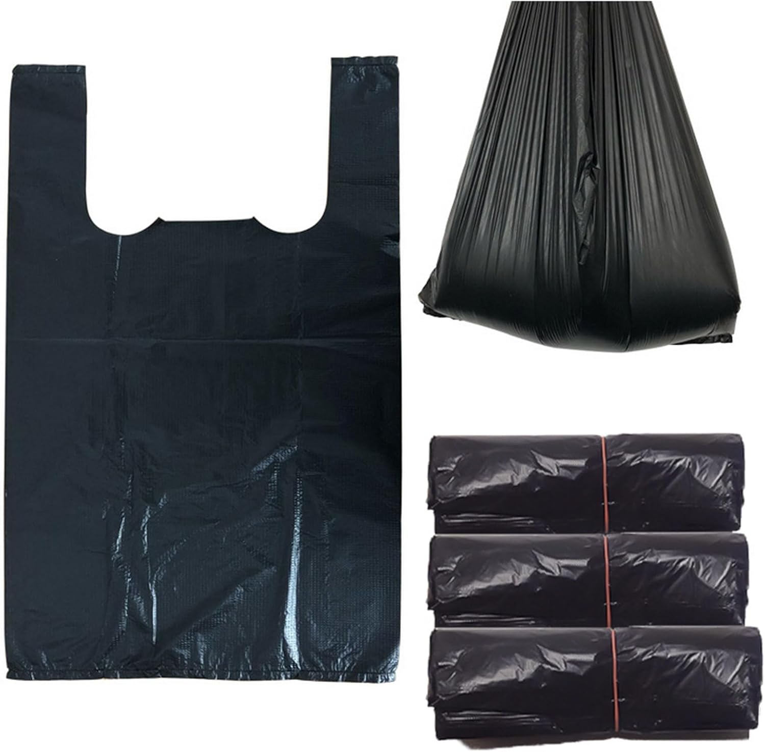 Greeney Sanitary Napkin Disposal Bags, 300 Pcs Small Black Plastic Trash Bags with Handles for Feminine Tampons Hygiene Products Disposal