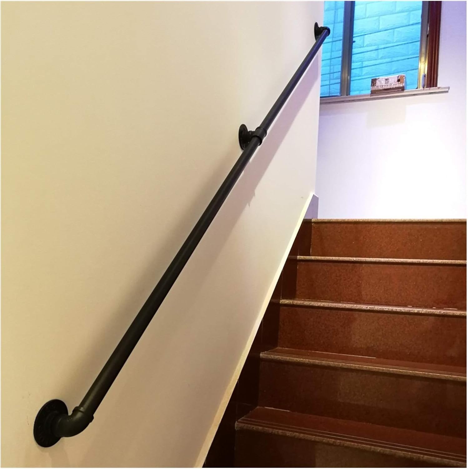 Safety Grab Rail for Outdoor Indoor, Stairs Handrail Banister Rail Support Kit,Assistive Grab Bar | Lead Direct to Stairwell Door-House or Cellar entryway, Black (Size : 510cm(17ft))