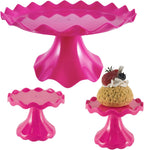 3 Pcs Cake Stand Set, Laced Cake Stand, Mini Cupdake Holder for Party,Wedding,Birthday,Celebration,Baby Shower,Anniversary (Neon Pink)