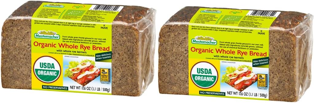 Mestemacher Whole Grain Bread (Organic Whole Rye, 17.6 oz, pack of 2)