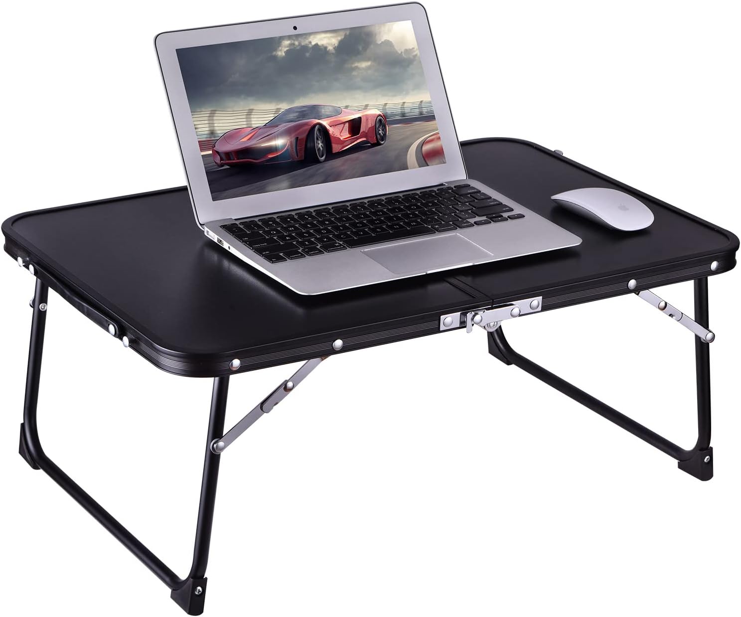 Foldable Laptop Bed Table with Storage Space, Portable Bed Desk with Folding Legs, Mini Bed Desk for Study Reading Working Breakfast and Picnic, Lap Desk for Bed Sofa Couch Floor & Outdoor Use (Black)