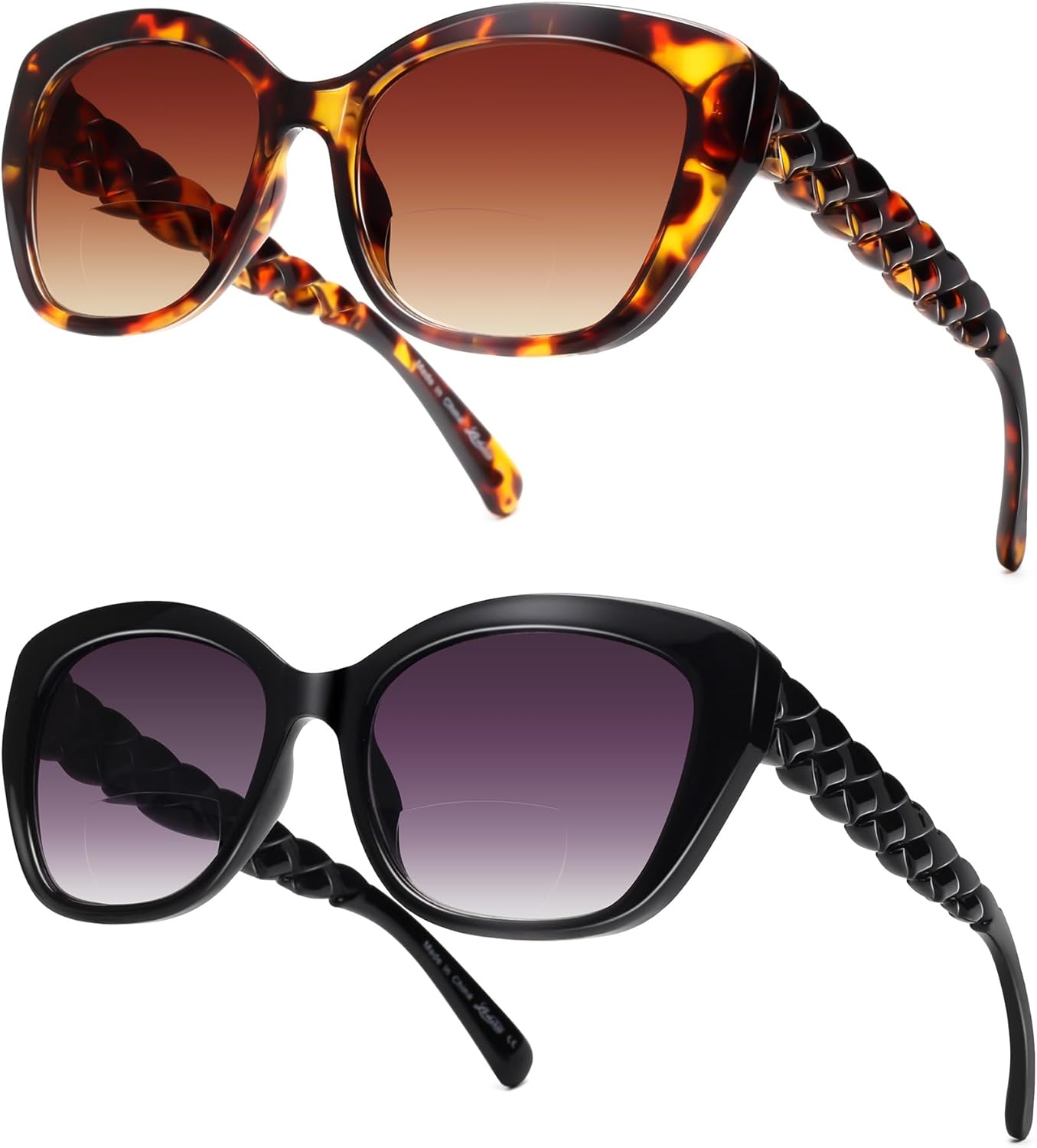 LADEESSE Reading Sunglasses for Women - Stylish Bifocal Sunglasses with Readers Built-in - UV400 Protection - 2 Pack +2.5