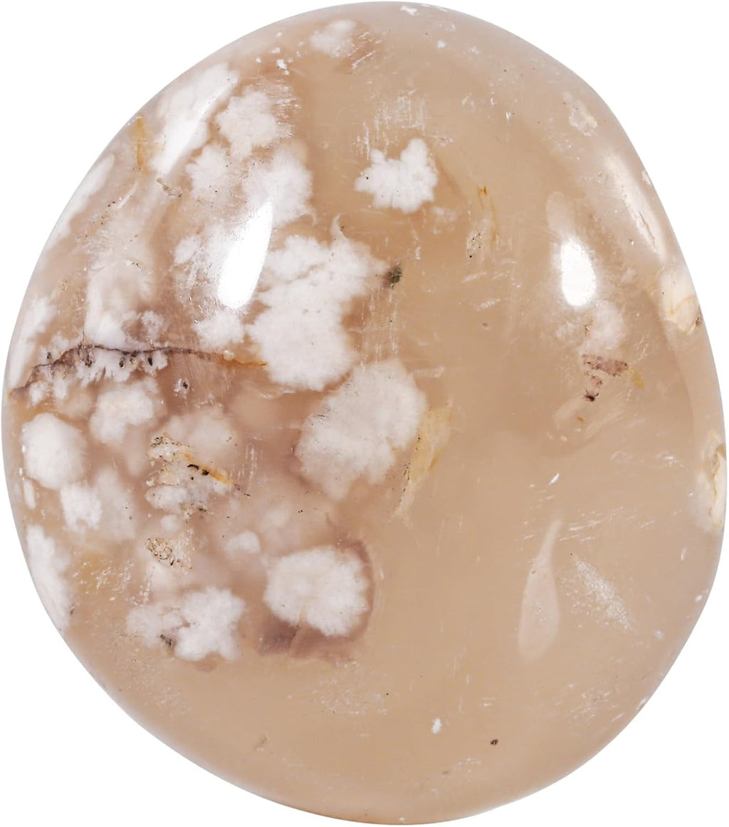 Sportmusies Irregular Shaped Natural Cherry Blossom Agate Pocket Worry Palm Stone, Polished Reiki Healing Crystal for Meditation Decoration
