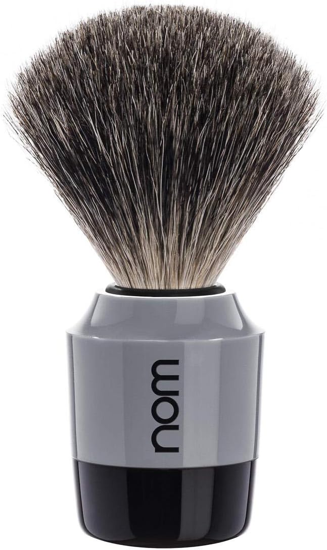 NOM Marten shaving brush | Pure Badger Shave Brush for Shaving soaps and creams | exfoliating shaving brush | Grey handle