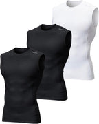 DEVOPS 3 Pack Men's Compression Shirts Sleeveless Workout Tank Top Baselayer for Gym Training, Running, Moisture Wicking