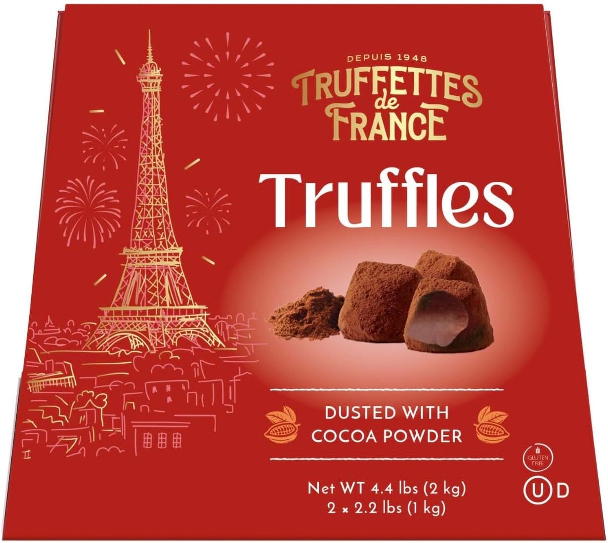Chocmod Truffettes de France 2.2lbs (1Kg) All Natural Truffles in a Elegant Gift Box - PACK OF 2