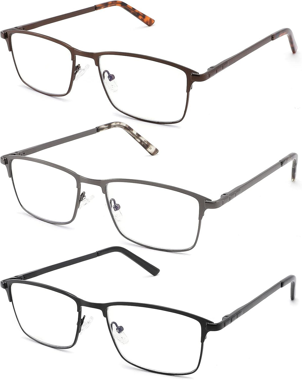 3-Pack Reading Glasses for Men Blue Light Blocking Metal Full Wide Frame Computer Readers