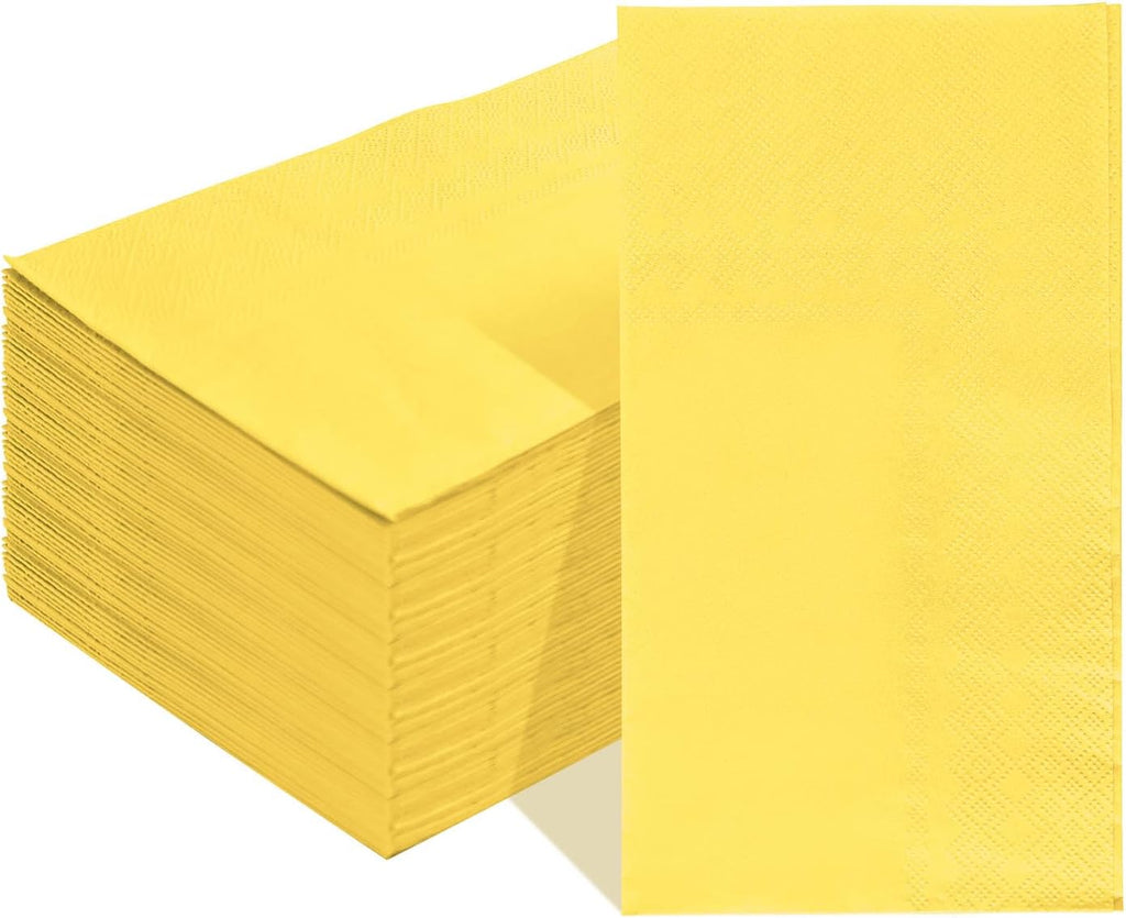 SietDESEO 50 Pieces 3-ply Yellow Napkins Disposable 13 x 15.7 Inches Guest Bathroom Napkins Disposable Hand Towels for Bathroom Wedding Birthday Party Paper Dinner Napkins