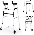 GYMAX Walkers for Seniors, Folding Upright Standard Walkers 440lbs with 5'' Wheels & Removable Padded Armrests, Lightweight Adjustable Rolling Walker for Elderly, Limited Mobility (Silver)