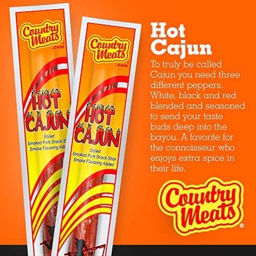 Country Meats, Meat Sticks, 0 Trans Fat, USDA Certified, Good Source of Protein, Carb Conscious Snack (10 Meat Sticks, Hot Cajun)