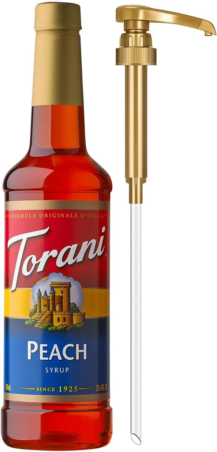 Torani Peach Syrup for Drinks, Flavoring for Iced Tea, Lemonade, and Sodas, Pump Included, 25.4 Oz