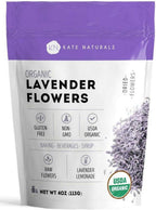 Kate Naturals Dried Lavender Flowers for Tea, Syrup, Lemonade, Soap Making. Edible Culinary Grade Buds (4oz, Organic, Food Grade)