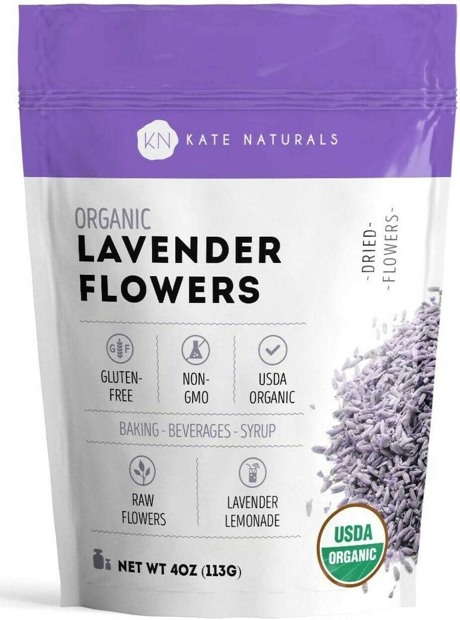 Kate Naturals Dried Lavender Flowers for Tea, Syrup, Lemonade, Soap Making. Edible Culinary Grade Buds (4oz, Organic, Food Grade)